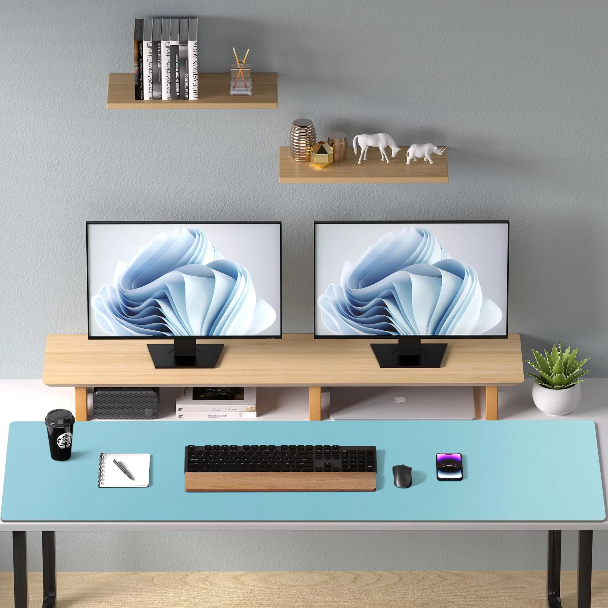 Aothia Large PU Leather Desk Pad Protector – Non-Slip Mouse Pad & Writing Mat, 48" x 17" Blue Topaz thumbnail 8