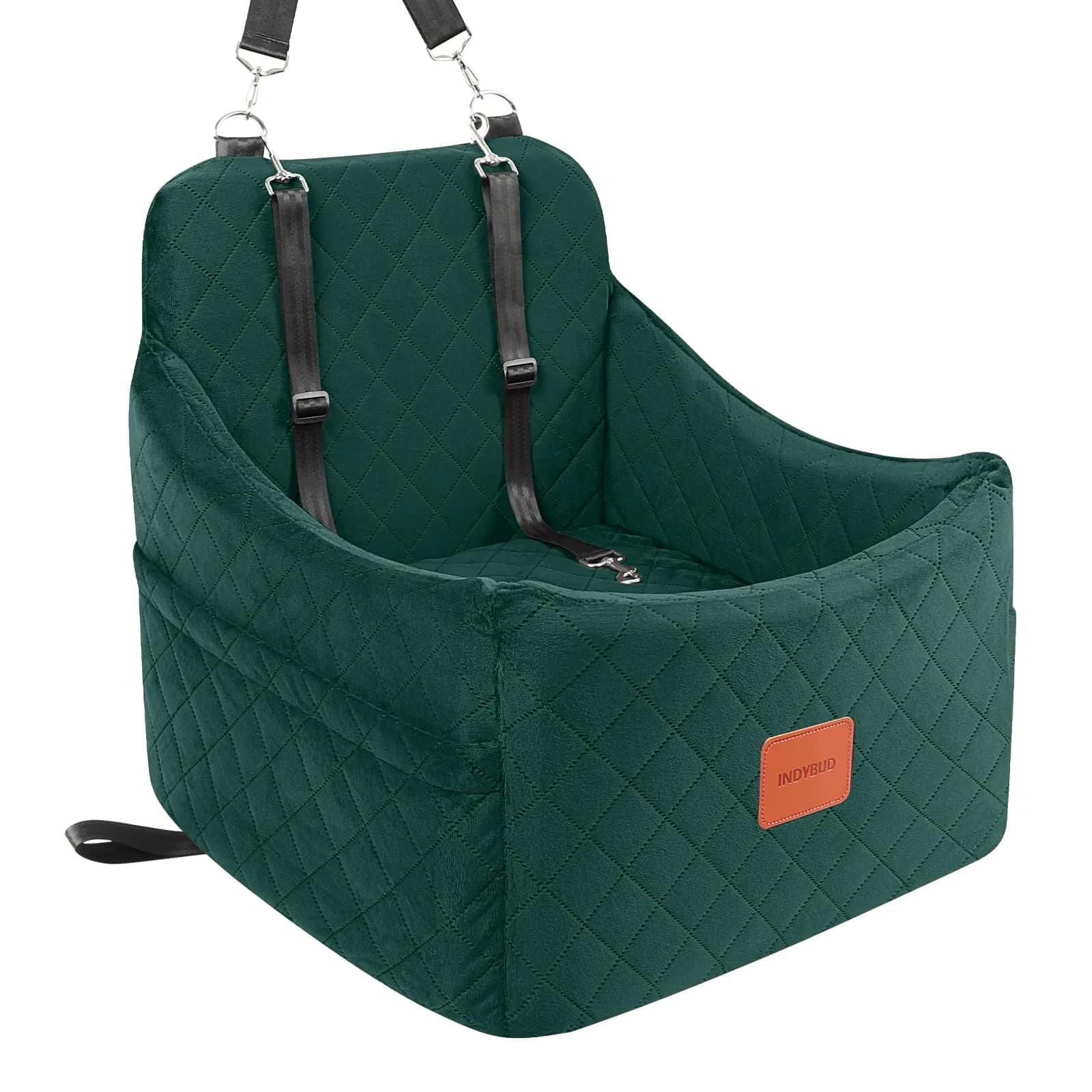 INDYBUD Dog Car Seat for Small/Medium Dogs | Memory Foam Travel Safety Booster (19 in) with Washable Cover — Green / Medium