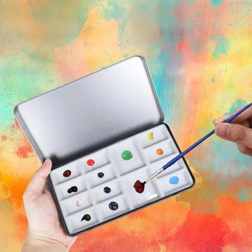 MOTOFITOOL Travel Watercolor Palette, Ceramic 14 Well, Portable Art Box with Lid & Sponge thumbnail 4