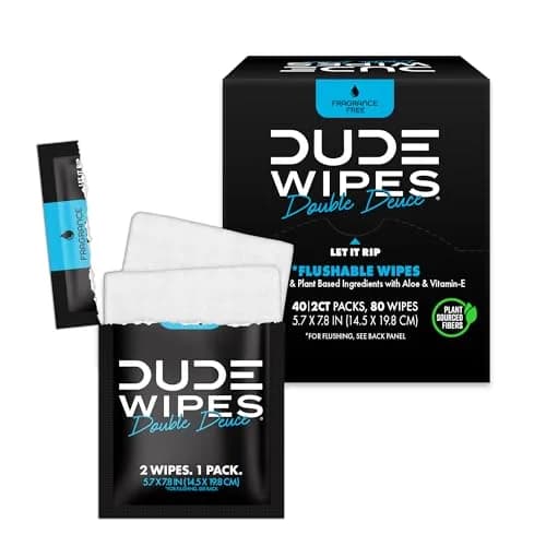 DUDE Wipes Double Deuce On-The-Go Flushable Wipes 80 Count | Hypoallergenic & Plant-Based thumbnail 1