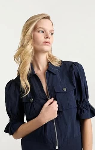 Cinq à Sept Holly Parachute Jacket Navy XS | Elegant Hip-Length Coat with Zipper Closure thumbnail 2