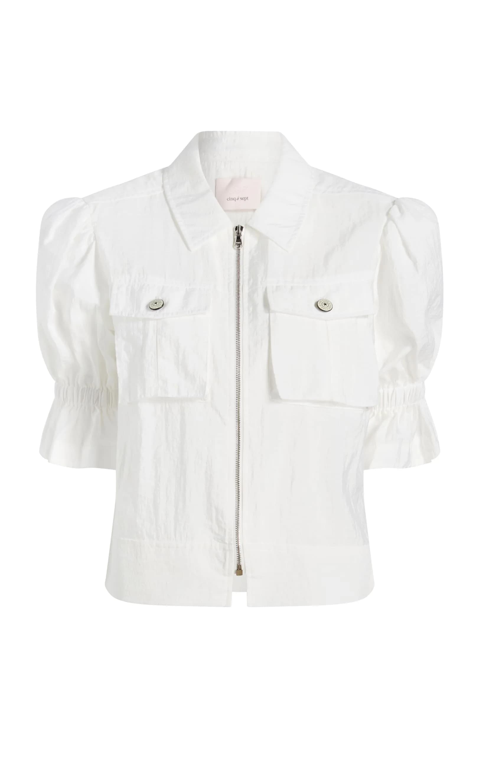 Cinq à Sept Women's Holly Parachute Jacket, White, XL | Classic Nylon Coat for Mild Weather