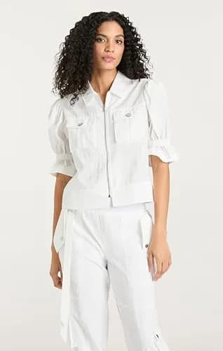 Cinq à Sept Women's Holly Parachute Jacket, White, XL | Classic Nylon Coat for Mild Weather thumbnail 3