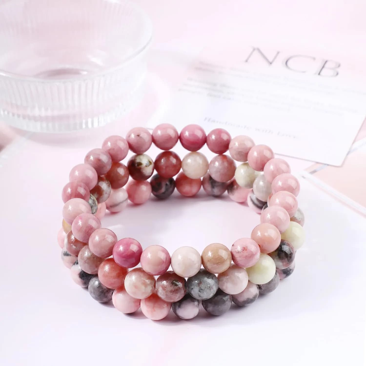 NCB 3-Piece Natural Crystal Gemstone Stretch Bracelets | Handmade Reiki Energy Healing Jewelry for Meditation, Yoga, Unisex thumbnail 2