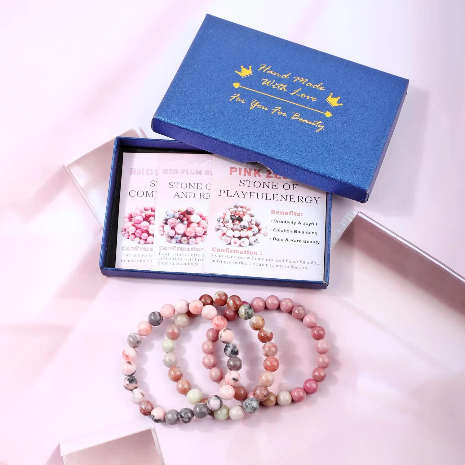 NCB 3-Piece Natural Crystal Gemstone Stretch Bracelets | Handmade Reiki Energy Healing Jewelry for Meditation, Yoga, Unisex thumbnail 3