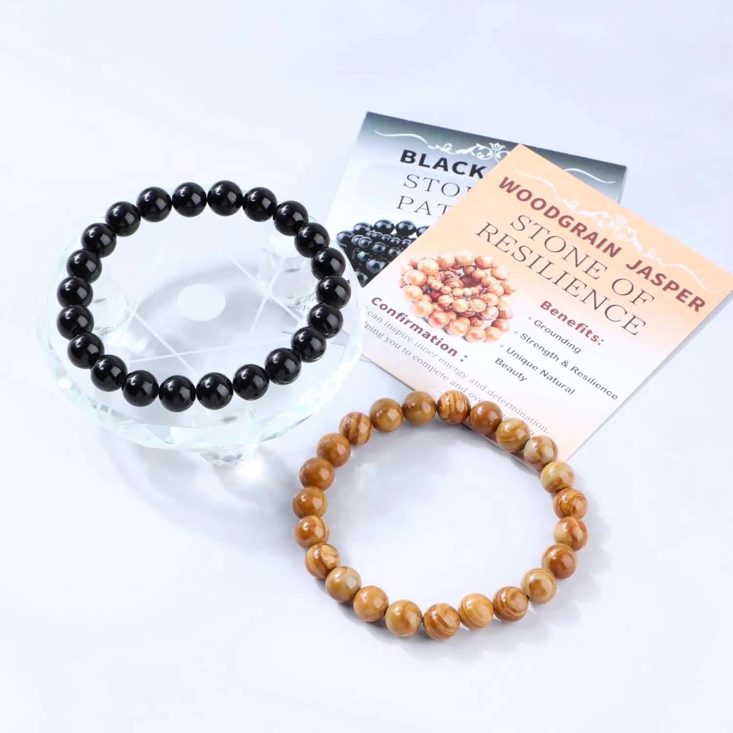 NCB Natural Guild_Jewelry Black Onyx Woodgrain Jasper Stretch Bracelets, 8mm Beads | Resilience & Patience Stone thumbnail 2
