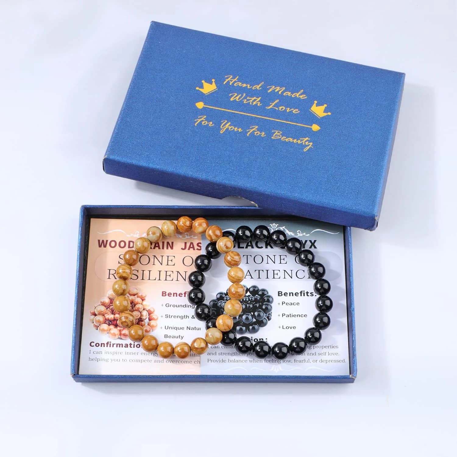 NCB Natural Guild_Jewelry Black Onyx Woodgrain Jasper Stretch Bracelets, 8mm Beads | Resilience & Patience Stone thumbnail 3