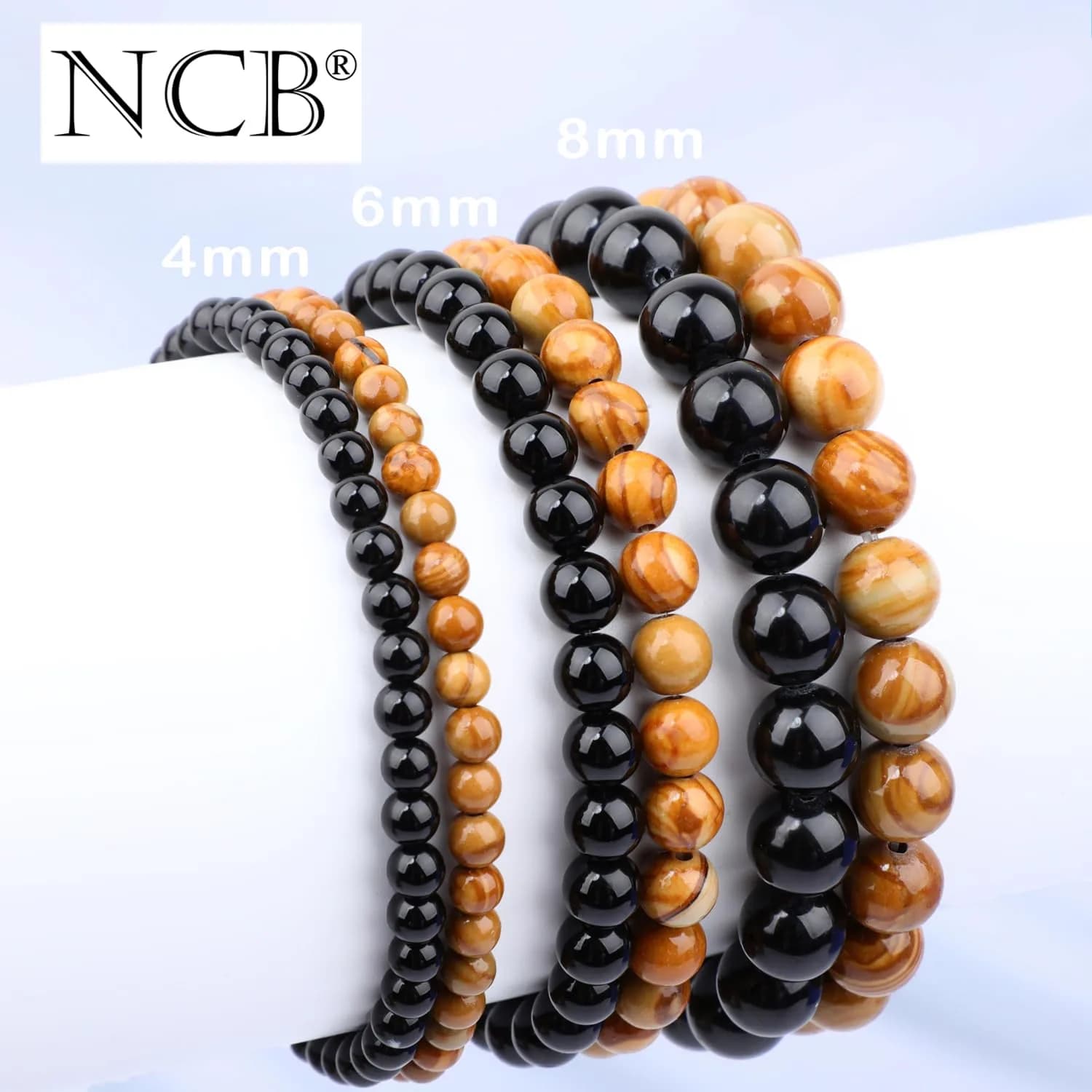 NCB Natural Guild_Jewelry Black Onyx Woodgrain Jasper Stretch Bracelets, 8mm Beads | Resilience & Patience Stone thumbnail 4
