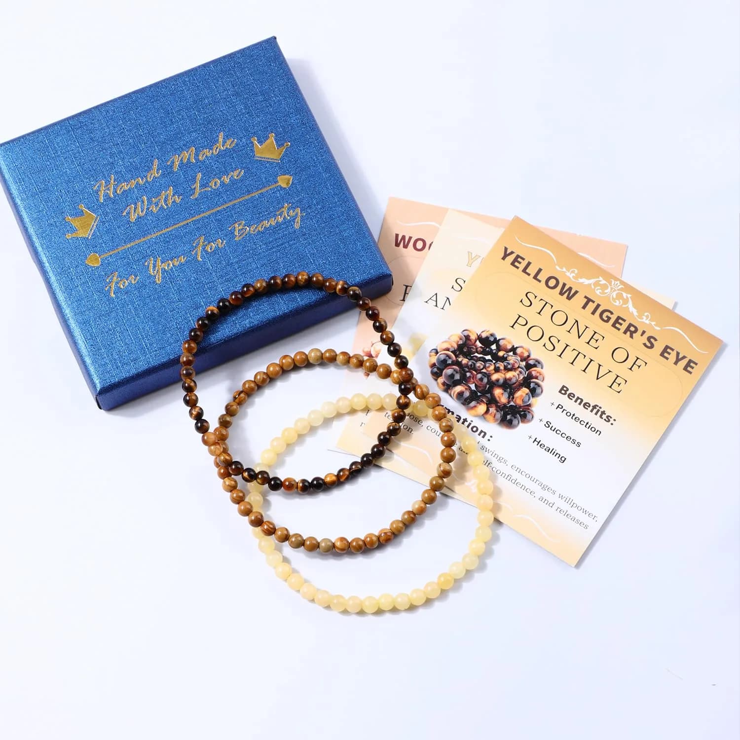 NCB 3-Piece 4mm Natural Crystal Gemstone Stretch Bracelets | Handmade Reiki Energy Healing Jewelry for Meditation, Yoga, Unisex thumbnail 3