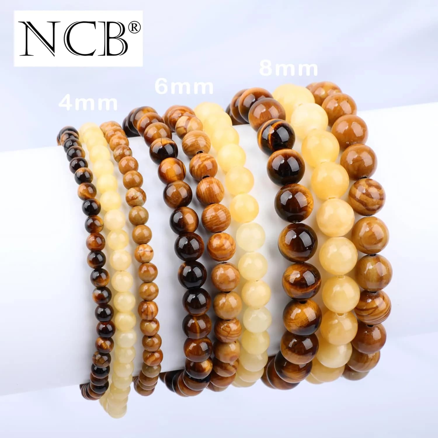 NCB 3-Piece 4mm Natural Crystal Gemstone Stretch Bracelets | Handmade Reiki Energy Healing Jewelry for Meditation, Yoga, Unisex thumbnail 4