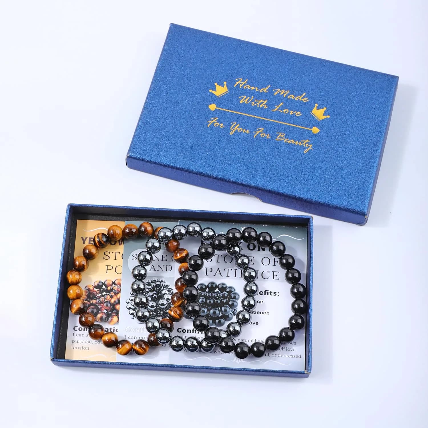 NCB 3-Piece 8mm Natural Crystal Gemstone Stretch Bracelets | Reiki Energy Healing Jewelry for Meditation, Yoga, Unisex thumbnail 3