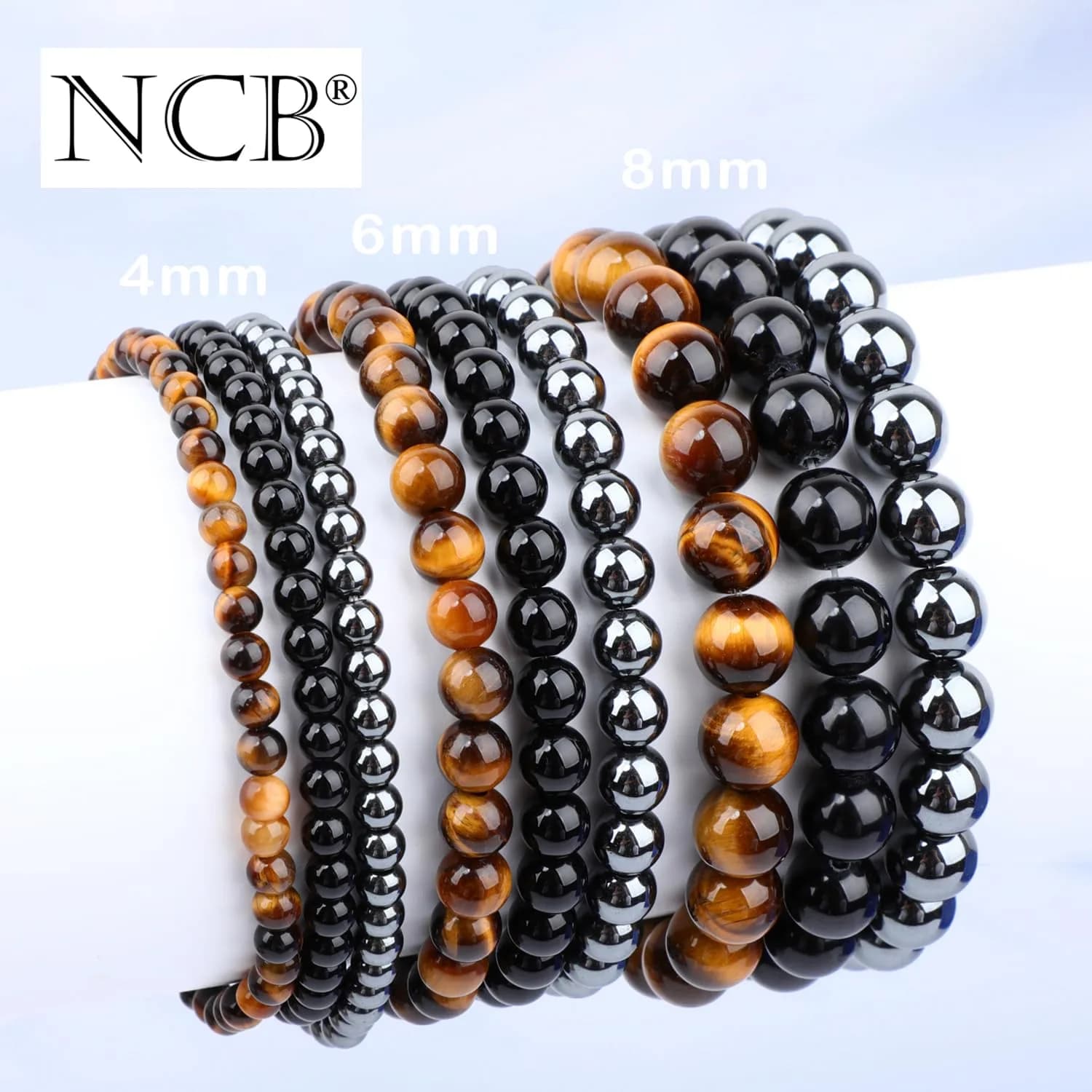 NCB 3-Piece 8mm Natural Crystal Gemstone Stretch Bracelets | Reiki Energy Healing Jewelry for Meditation, Yoga, Unisex thumbnail 4