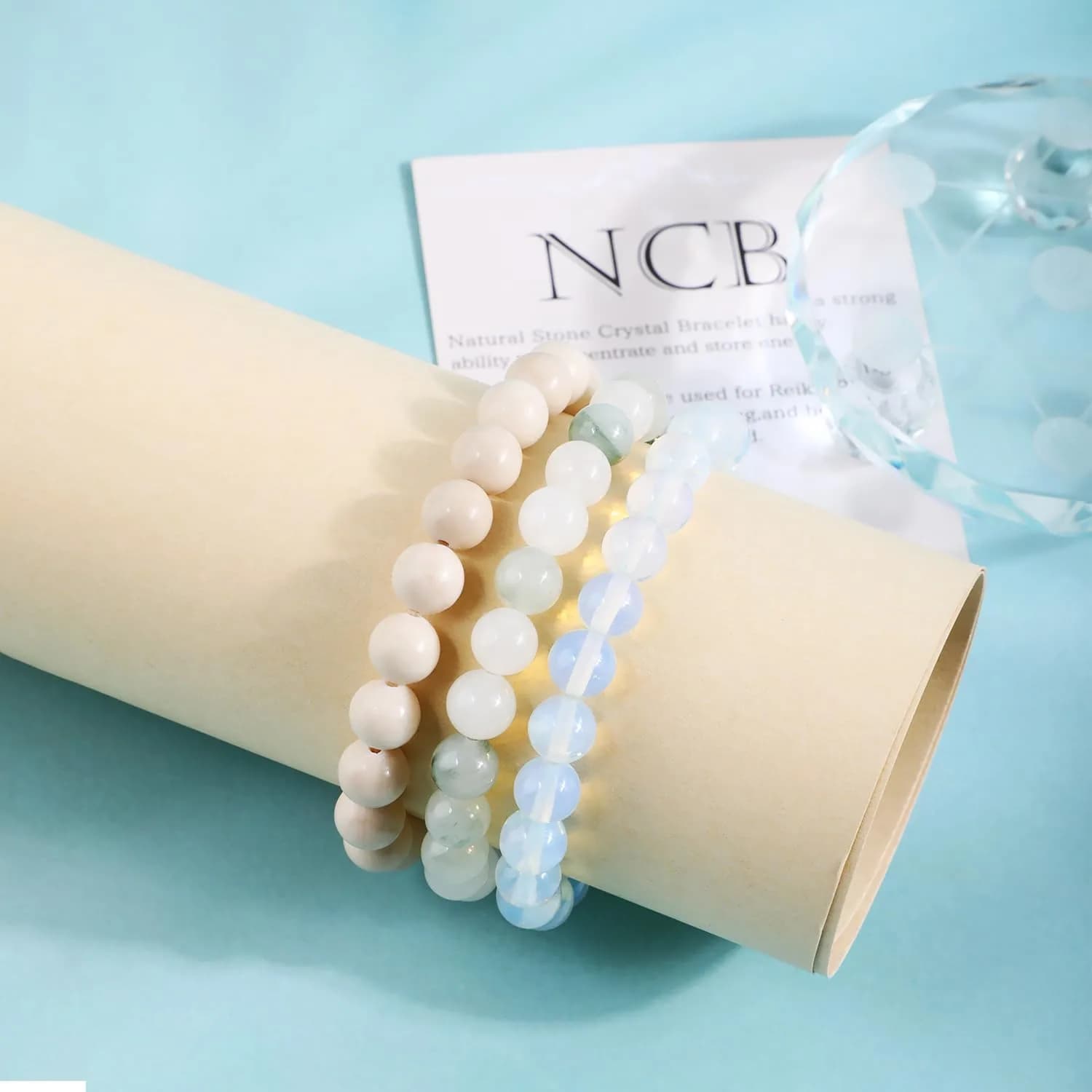NCB 3-Piece 8mm Natural Crystal Gemstone Stretch Bracelets | Handmade Reiki Energy Healing Jewelry for Meditation, Yoga, Unisex thumbnail 2