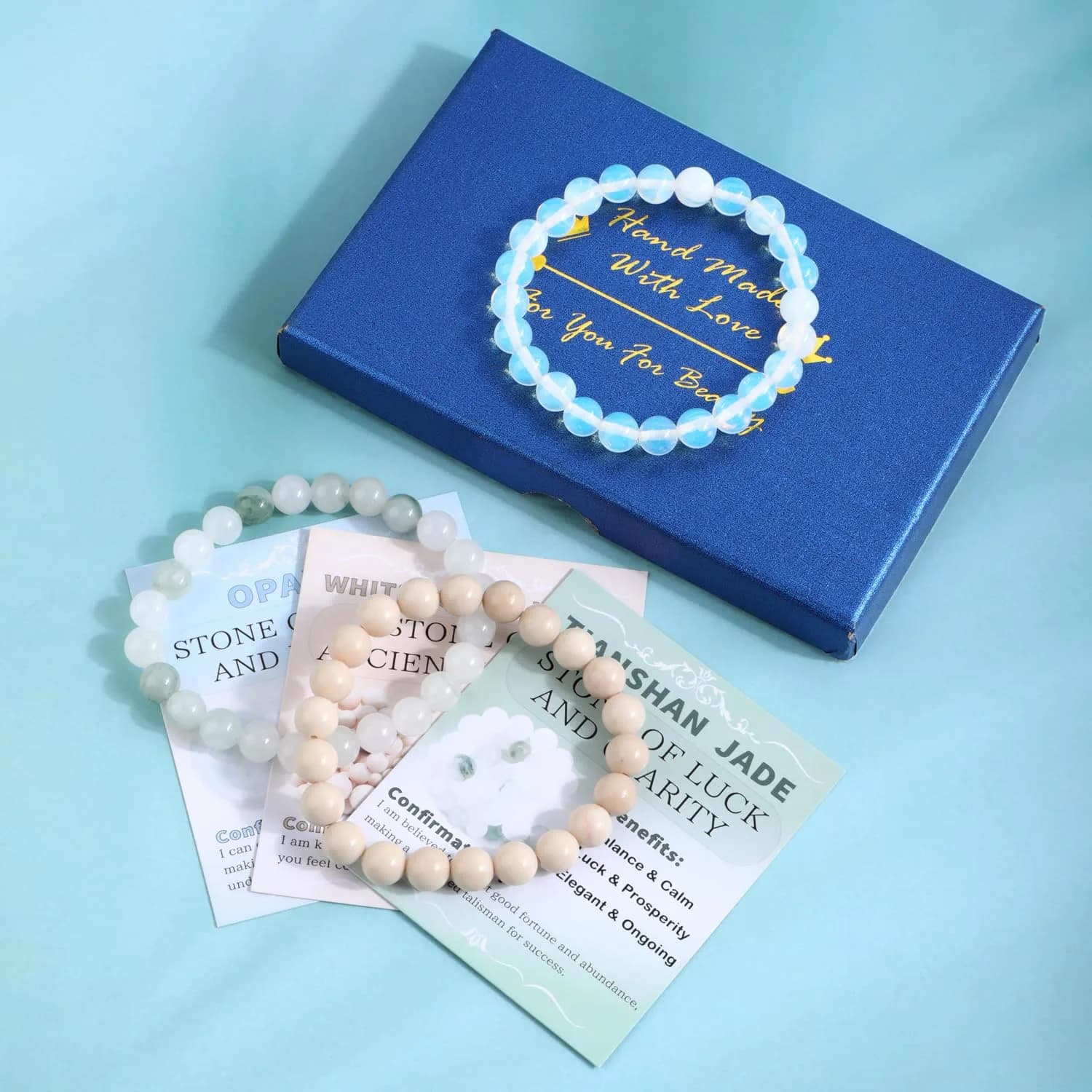 NCB 3-Piece 8mm Natural Crystal Gemstone Stretch Bracelets | Handmade Reiki Energy Healing Jewelry for Meditation, Yoga, Unisex thumbnail 3