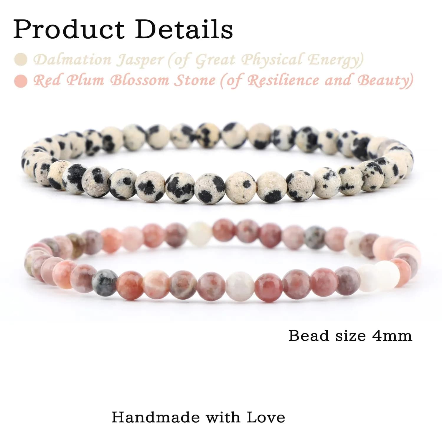 NCB 2-Piece 4mm Natural Crystal Gemstone Stretch Bracelets | Handmade Reiki Energy Healing Jewelry