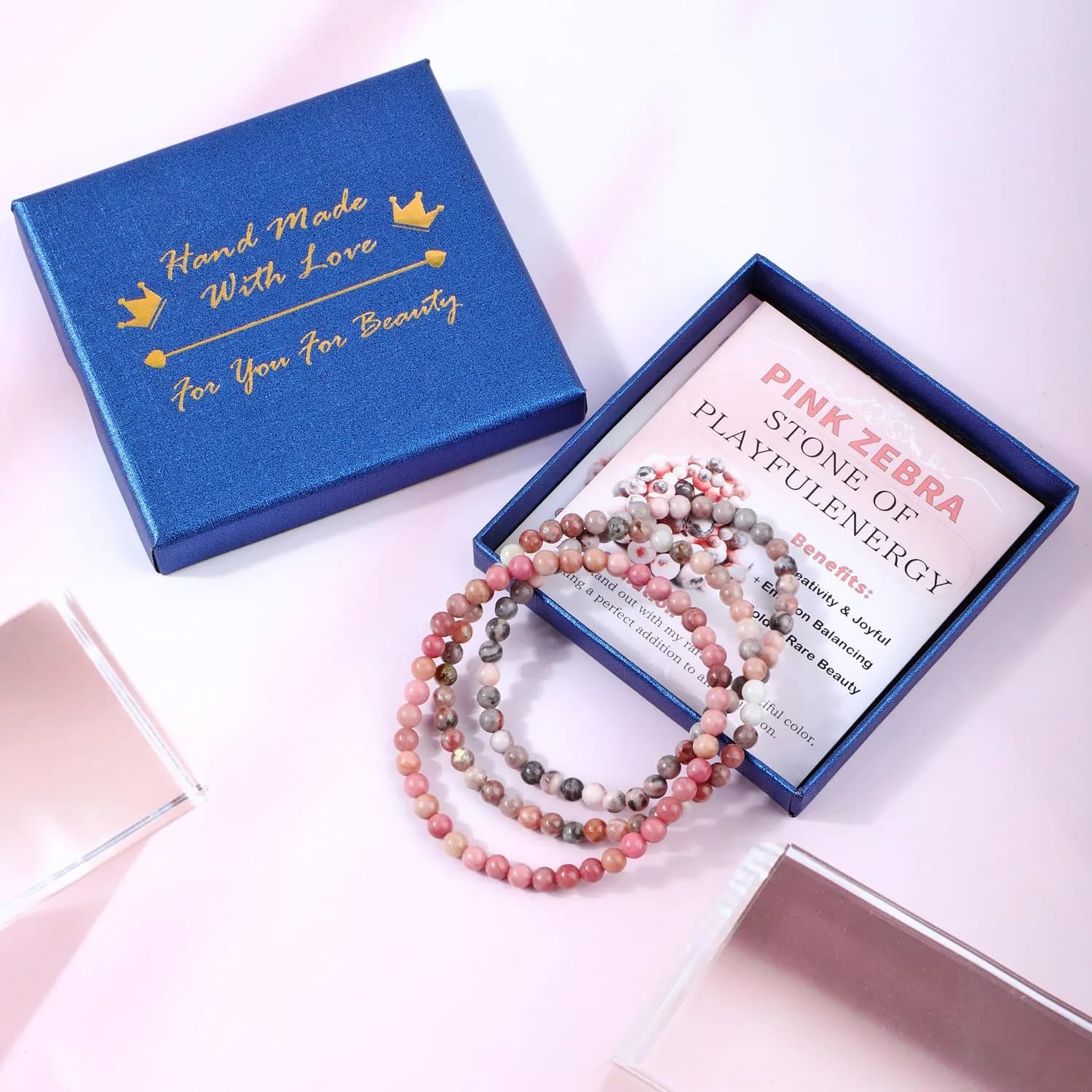 NCB 3-Piece 4mm Natural Crystal Gemstone Stretch Bracelets | Reiki Energy Healing Jewelry thumbnail 3