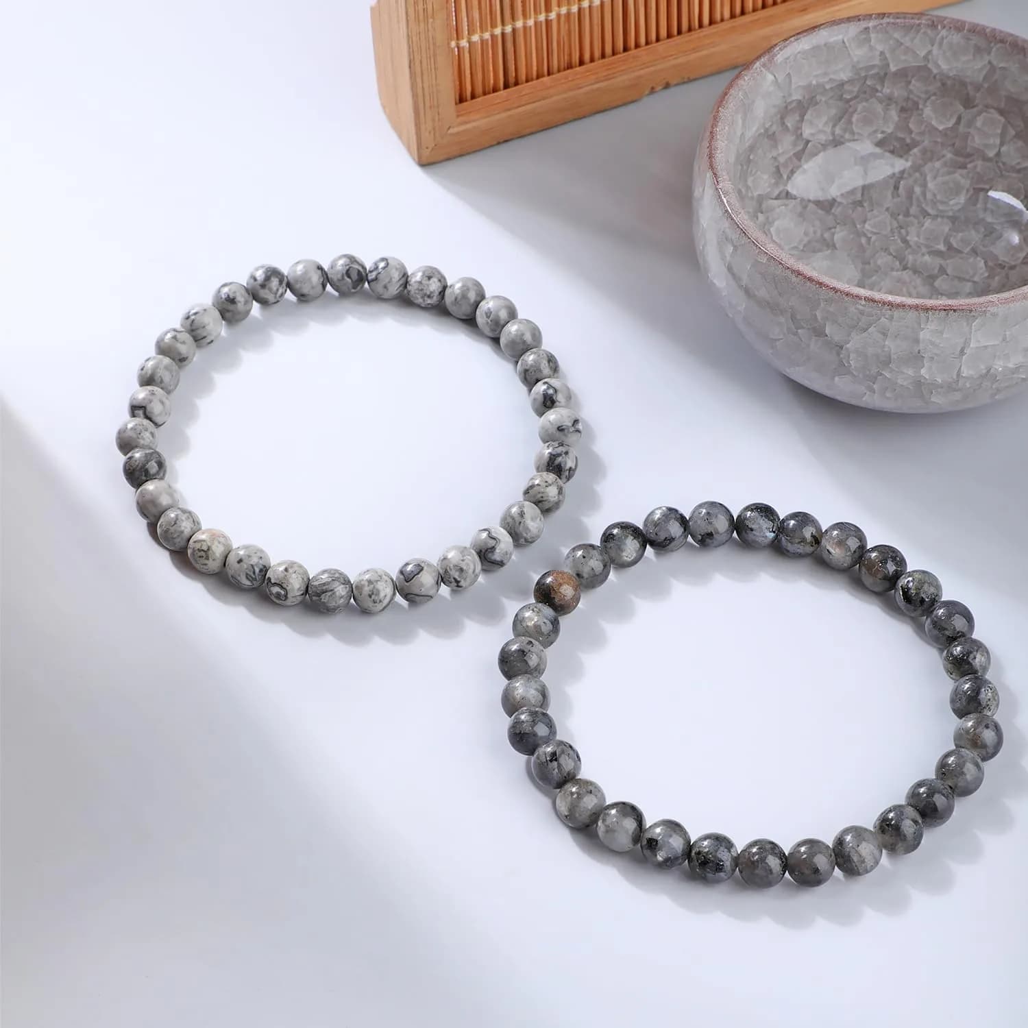 NCB 2-Piece 6mm Natural Crystal Gemstone Stretch Bracelets | Handmade Reiki Energy Healing Jewelry for Meditation, Yoga, Unisex thumbnail 2