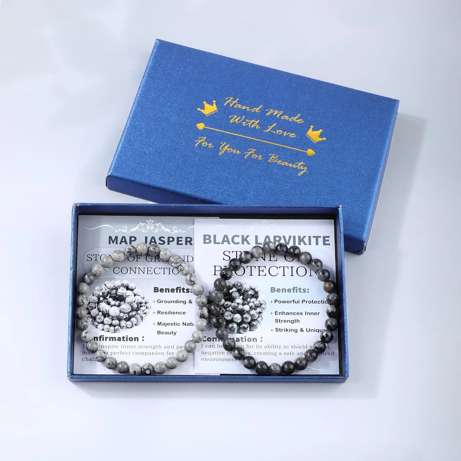 NCB 2-Piece 6mm Natural Crystal Gemstone Stretch Bracelets | Handmade Reiki Energy Healing Jewelry for Meditation, Yoga, Unisex thumbnail 3