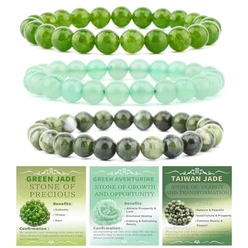 NCB Natural Crystal Gemstone Stretch Bracelets 4mm | Handmade Reiki Energy Healing Jewelry — 4mm / 3PCS ( Green Jade+Green Aventurine+Taiwan Jade )