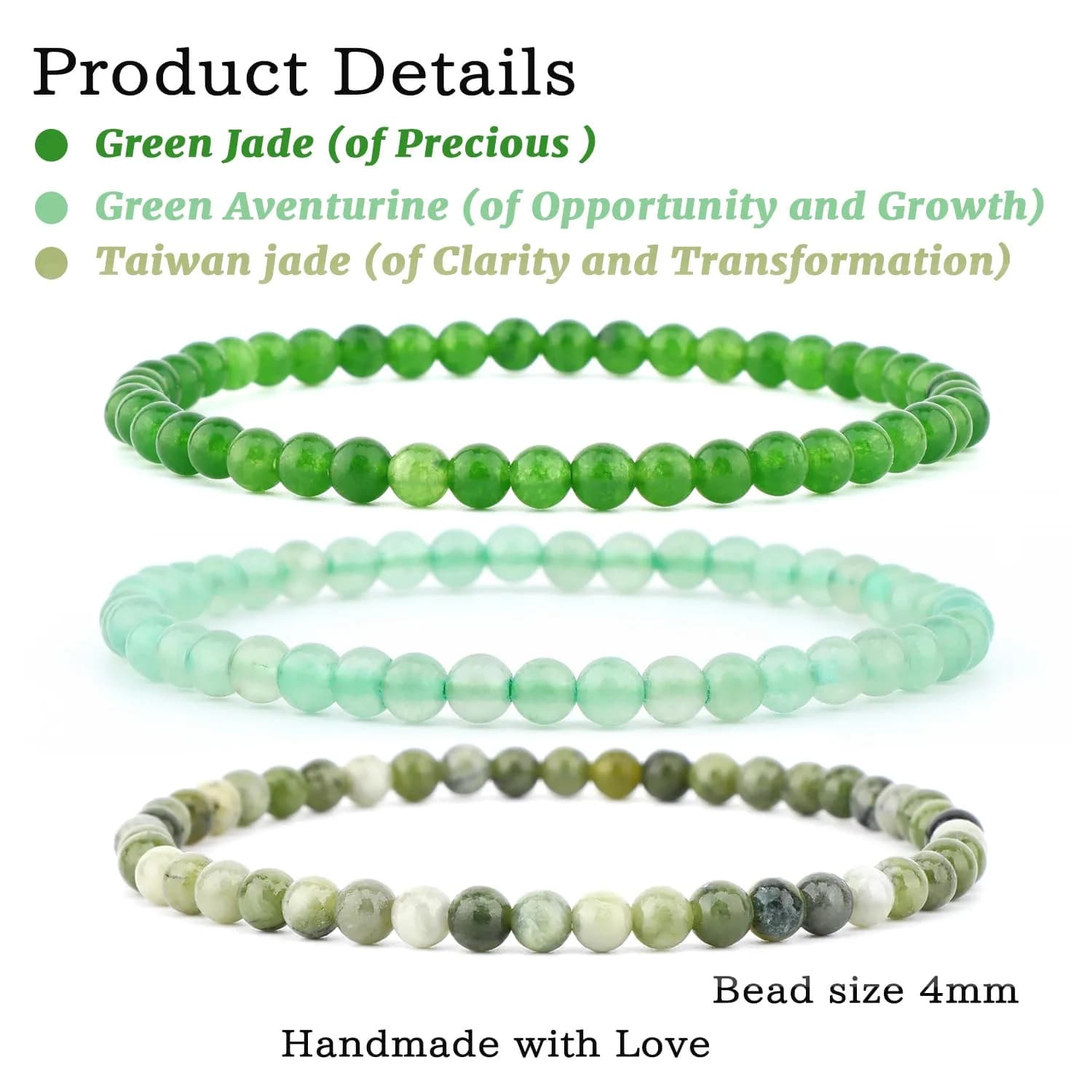 NCB Natural Crystal Gemstone Stretch Bracelets 4mm | Handmade Reiki Energy Healing Jewelry - main product image