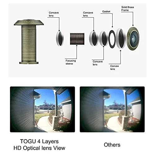 TOGU Solid Brass Door Peephole Viewer 220-Degree Wide Angle | 35mm-55mm Door Thickness, Antique Bronze Finish (2-Pack) thumbnail 2