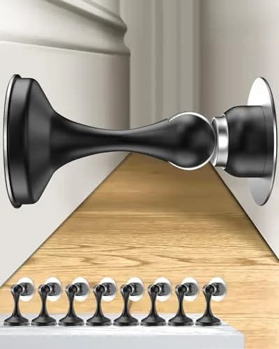 Crosize Magnetic Door Stoppers 8 Pack, Stainless Steel, Black | Strong Magnetism for Wall Protection thumbnail 1