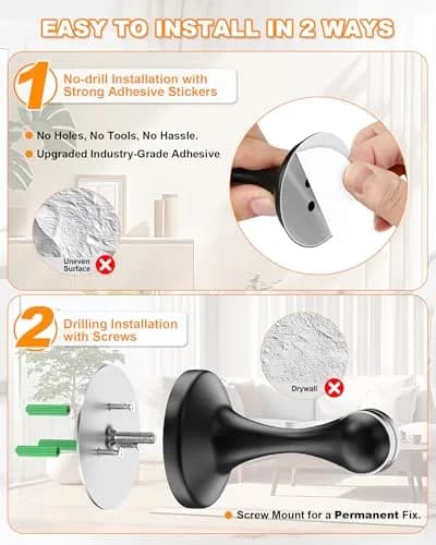 Crosize Magnetic Door Stoppers 8 Pack, Stainless Steel, Black | Strong Magnetism for Wall Protection thumbnail 4