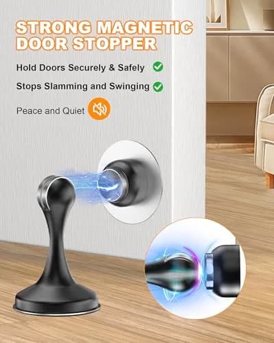 Crosize Magnetic Door Stoppers 8 Pack, Stainless Steel, Black | Strong Magnetism for Wall Protection thumbnail 2