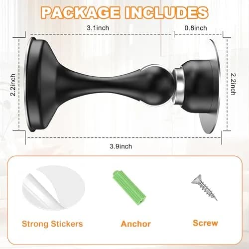 Crosize Magnetic Door Stoppers 8 Pack, Stainless Steel, Black | Strong Magnetism for Wall Protection thumbnail 3