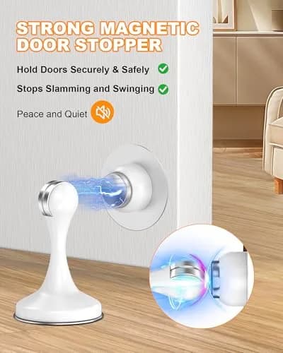 Crosize Magnetic Door Stoppers 8 Pack, Stainless Steel Door Stops, White | Strong Magnetism for Heavy Doors thumbnail 2