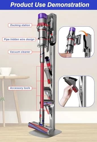Haturi Metal Vacuum Stand for Dyson Cordless Vacuums | Heavy-Duty Organizer with 4 Hooks thumbnail 3