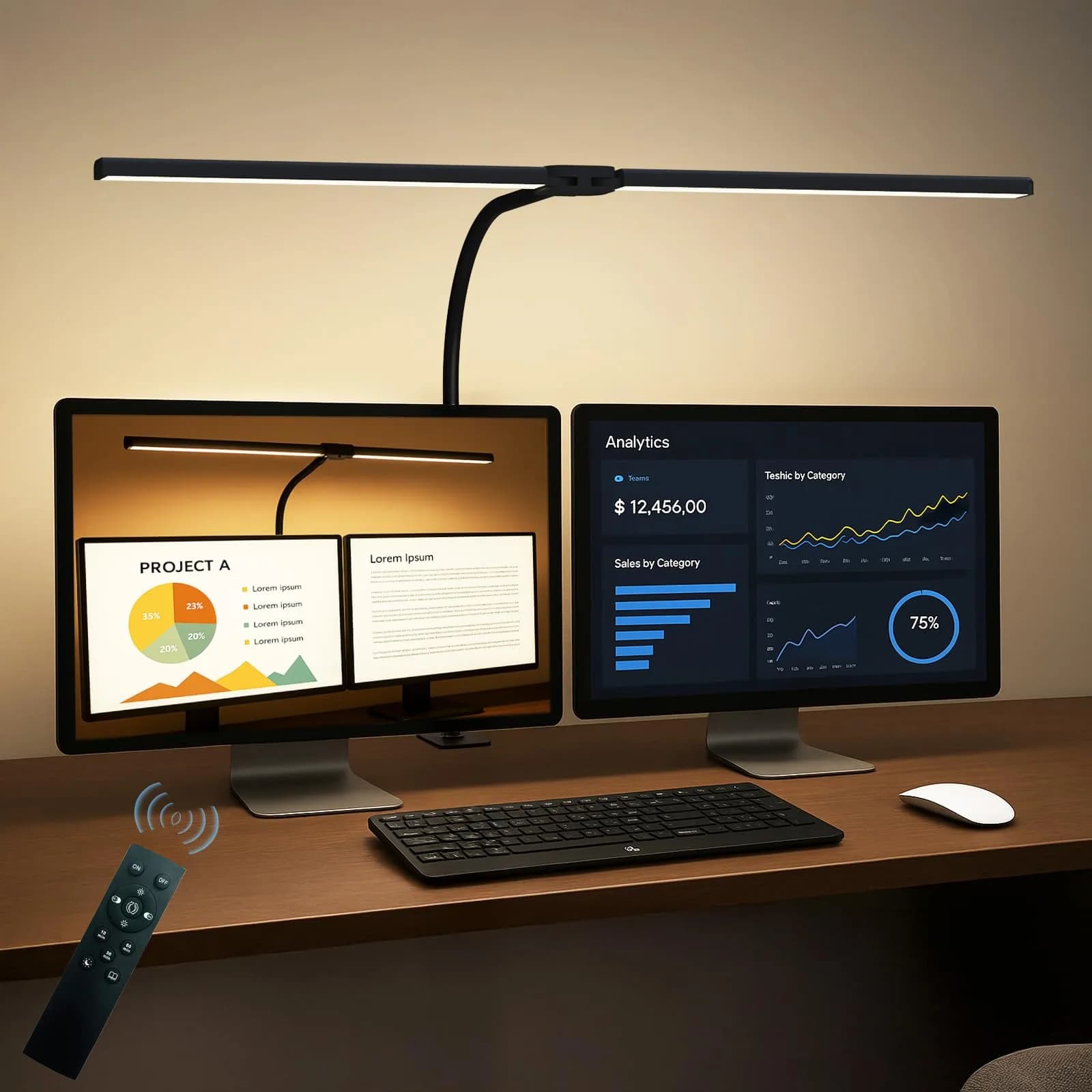 SLDRZN LED Desk Lamp for Home Office | Eye Caring 24W, 2000LM, Touch & Remote Control, Timer, Memory, Clamp, Black