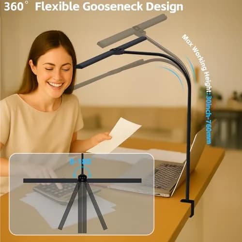 SLDRZN LED Desk Lamp for Home Office | Eye Caring 24W, 2000LM, Touch & Remote Control, Timer, Memory, Clamp, Black thumbnail 4
