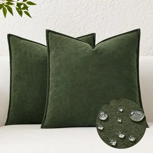 K KEVIN TEXTILE Moss Green 20x20 Inch (50.8x50.8 cm) 2-Pack Waterproof Boucle Pillow Covers | Modern Farmhouse Accent thumbnail 1