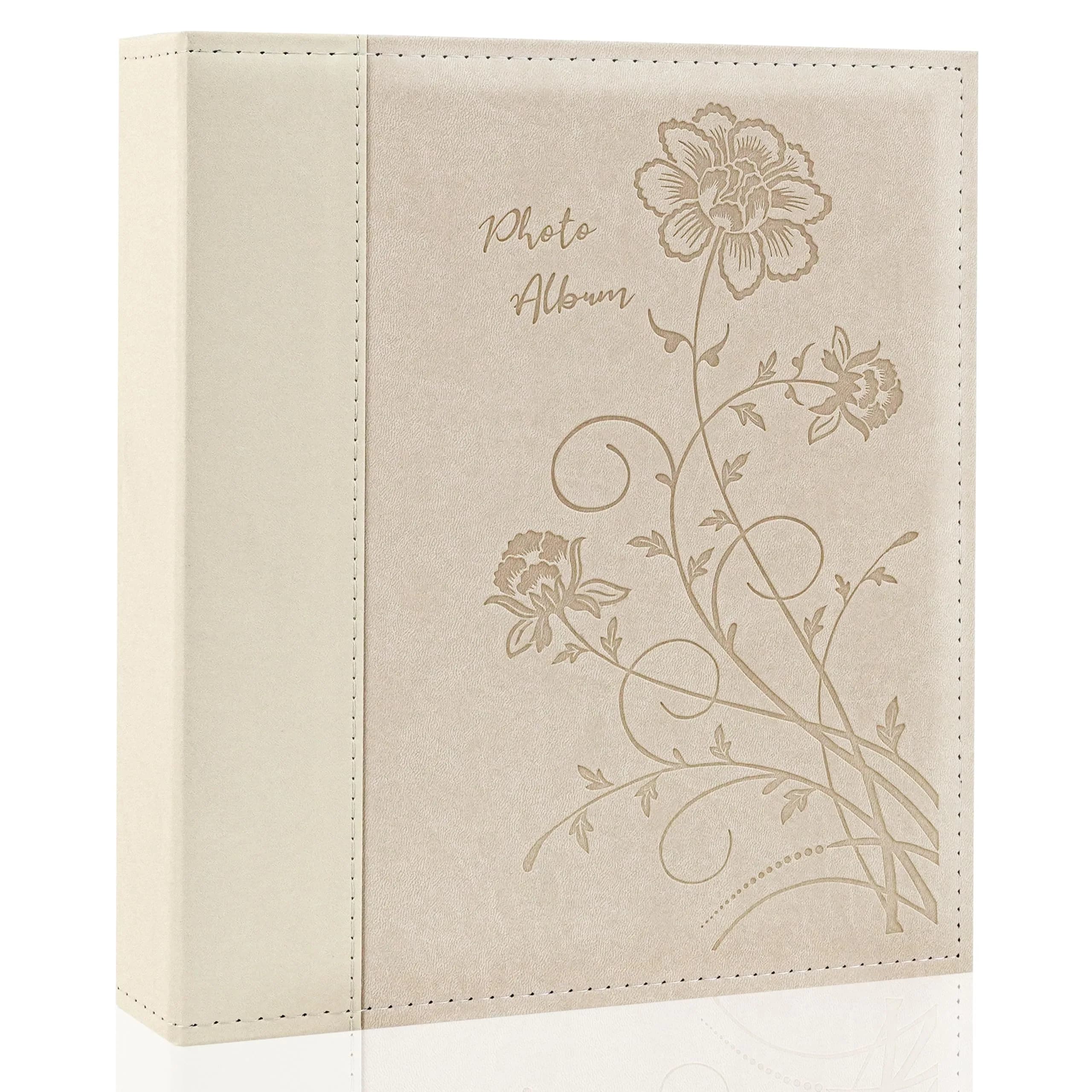 Miaikoe 8x10 Photo Album 100 Vertical Photos | Grey Leather Cover Bookshelf Album — Beige
