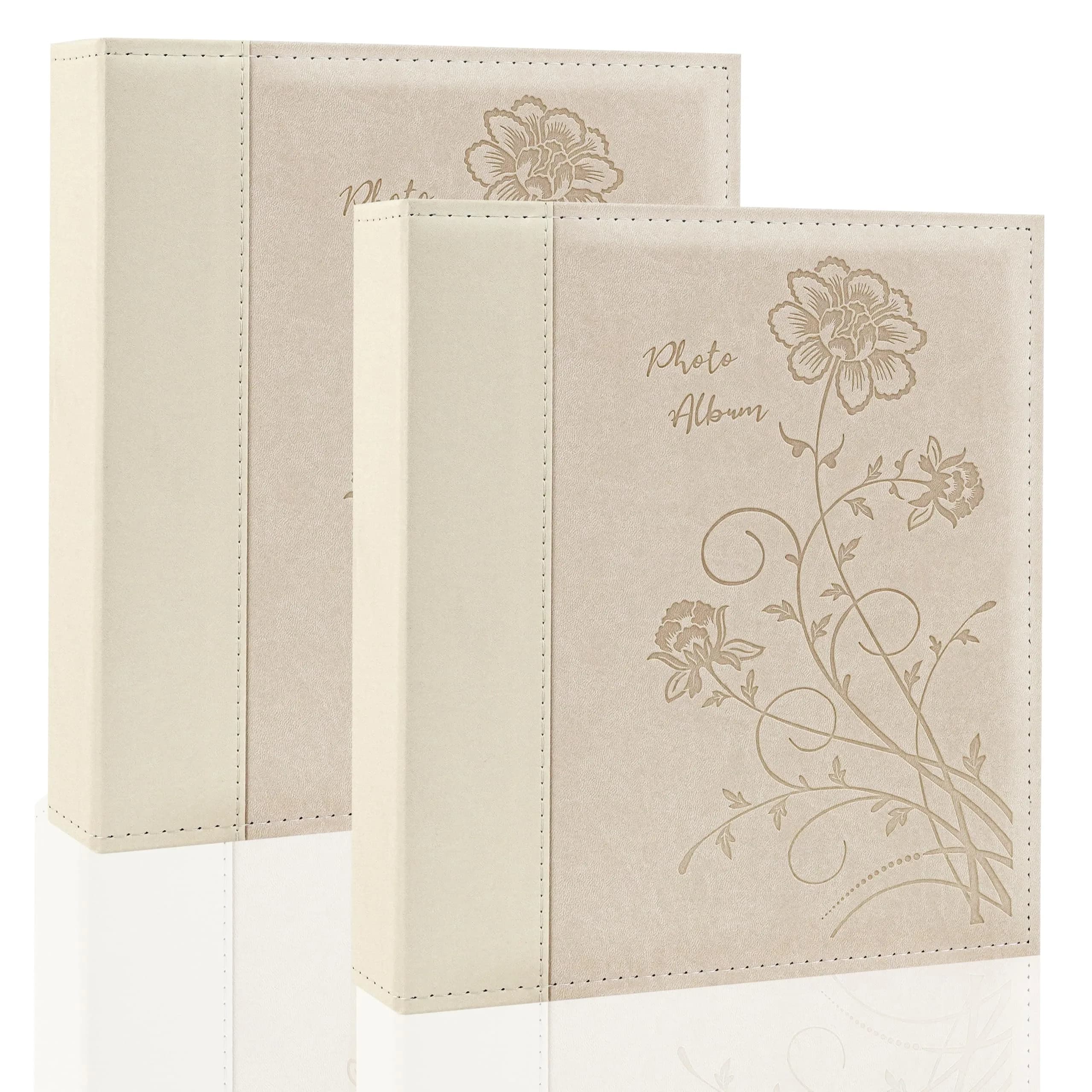 Miaikoe 8x10 Photo Album 100 Vertical Photos | Grey Leather Cover Bookshelf Album — Beige / 50 Pockets/2PK