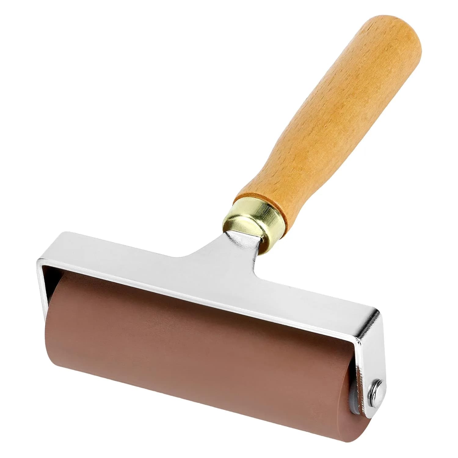 QWORK 4-Inch Soft Rubber Brayer Roller, Brown Solid Ink Roller | Even Pressure Application for Printmaking & Crafts - main product image