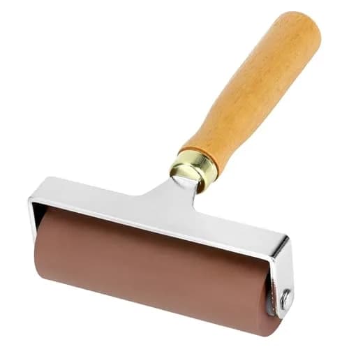 QWORK 4-Inch Soft Rubber Brayer Roller, Brown Solid Ink Roller | Even Pressure Application for Printmaking & Crafts thumbnail 1