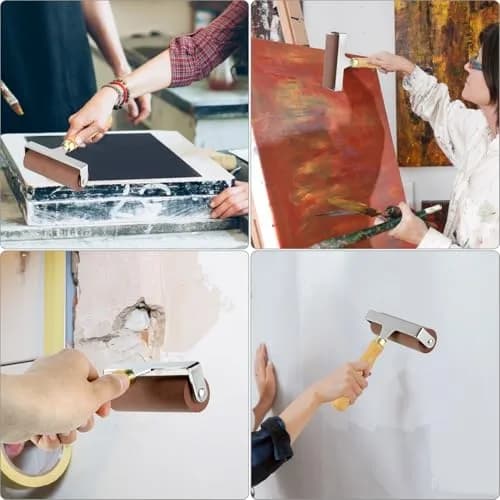 QWORK 4-Inch Soft Rubber Brayer Roller, Brown Solid Ink Roller | Even Pressure Application for Printmaking & Crafts thumbnail 7