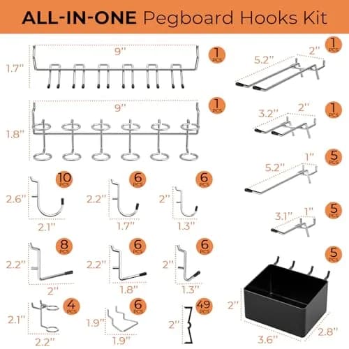 INCLY 120PCS Pegboard Accessories Organizer Kit with Pegboard Hooks & Bins | Heavy Duty Metal & Plastic Set thumbnail 4
