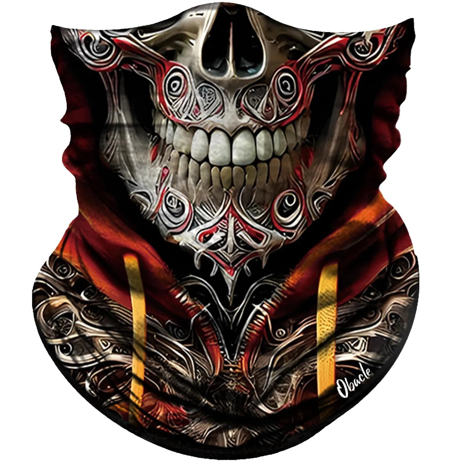 Obacle Skull Gray Face Orange 3D Tube Mask Bandana for Dust, Wind, UV Sun Protection