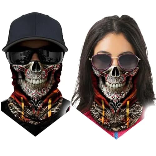 Obacle Skull Gray Face Orange 3D Tube Mask Bandana for Dust, Wind, UV Sun Protection thumbnail 3