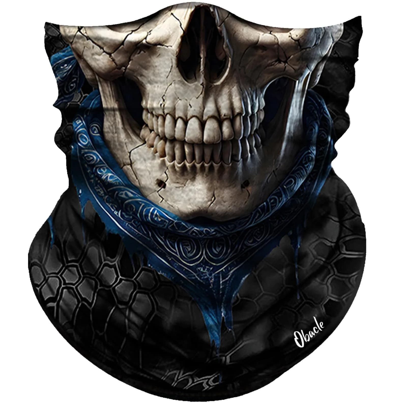 Obacle Skull Face Mask Half - Skull Light Gray Face Blue Neck