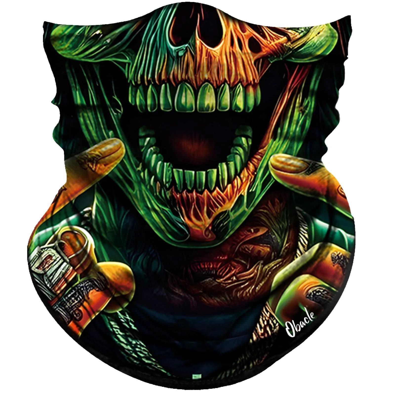 Obacle Skull Face Mask Half - Skull Green Face Open Mouth Design for Men & Women