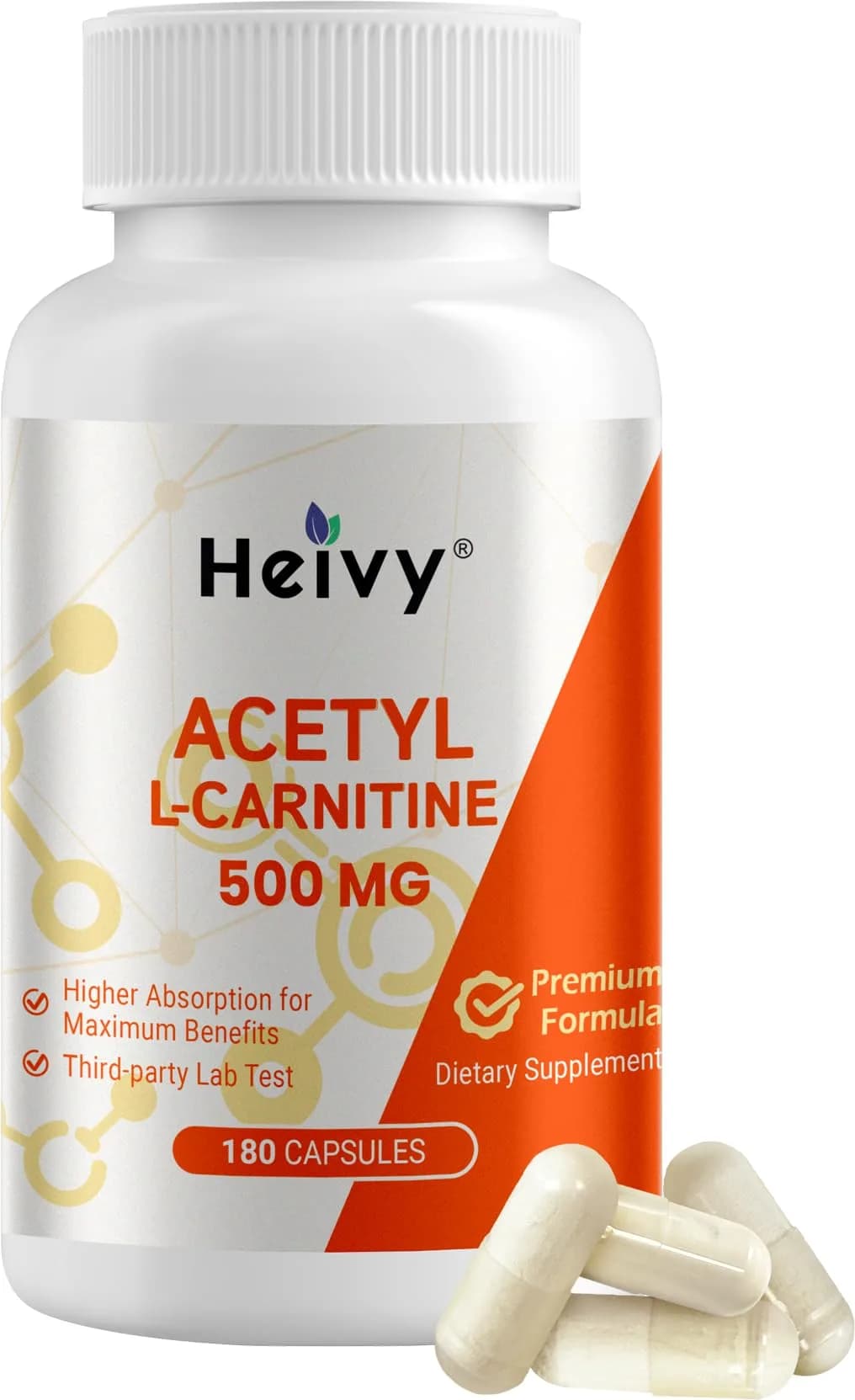 Heivy Acetyl L-Carnitine 500mg | Supports Brain & Metabolic Health | 180 Capsules - main product image