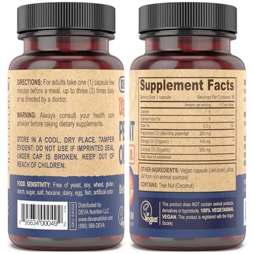 DEVA Vegan Peppermint Oil Capsules, Delayed Release, 2-Pack with Organic Orange & Coconut Oils, 90 Count Ea thumbnail 2