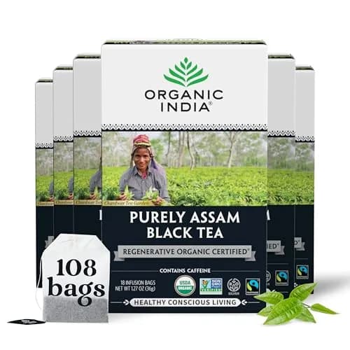 ORGANIC INDIA Purely Assam Black Tea 18 Bags | USDA Organic, Regenerative Certified thumbnail 1