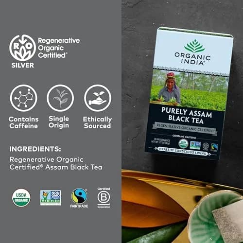 ORGANIC INDIA Purely Assam Black Tea 18 Bags | USDA Organic, Regenerative Certified thumbnail 6