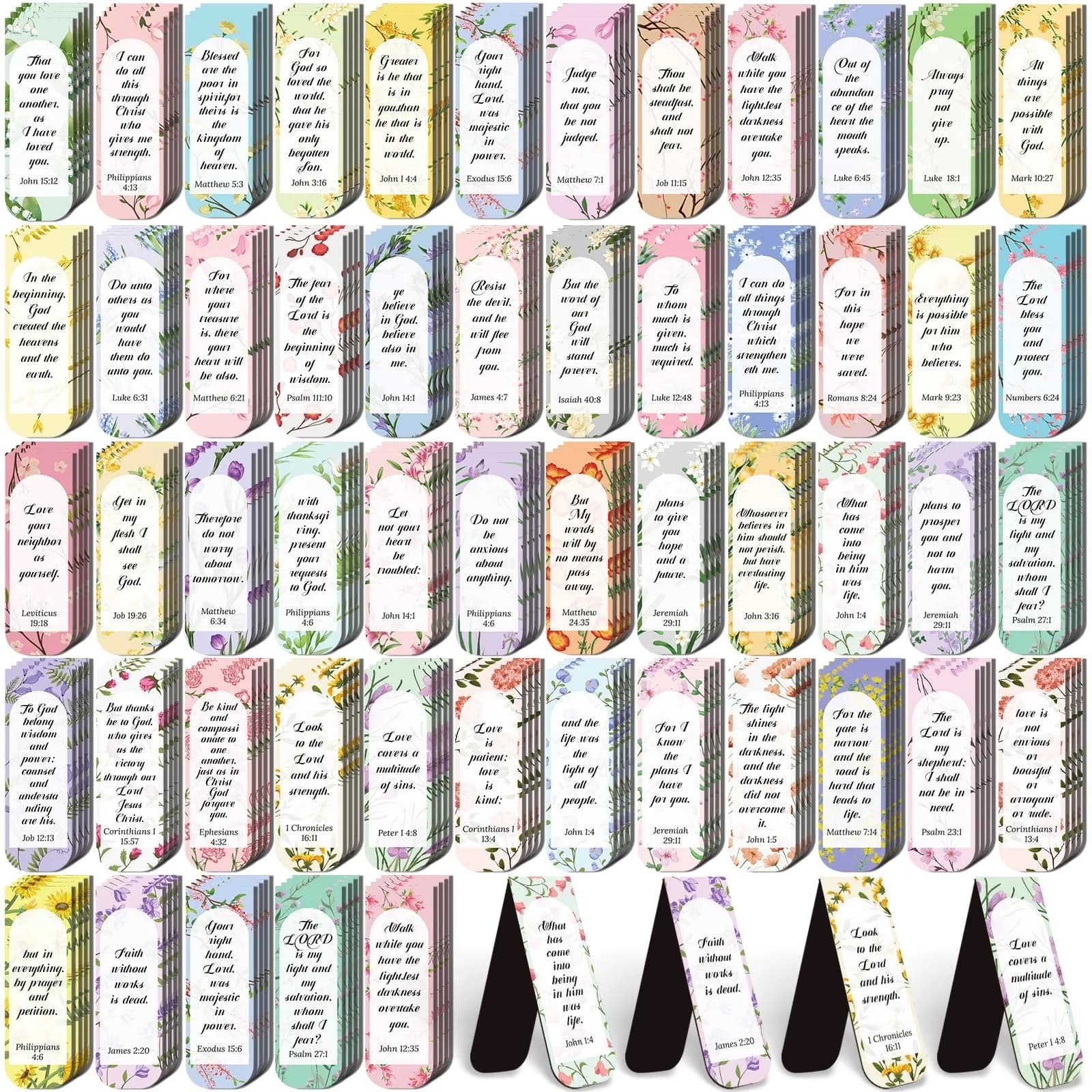 Diteryy Flower Bible Magnetic Bookmarks 100 Pack | Inspirational Christian Page Markers for Books
