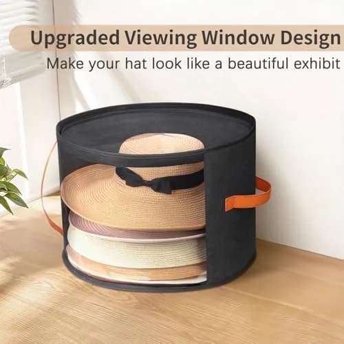 kushon Oversized Clear Hat Storage Box for Women, Cowboy Hat Organizer for Closet, Wide Brims Hat Case with Carrying Handles, Hat Bag (Black) | Holds 6-9 Hats thumbnail 2